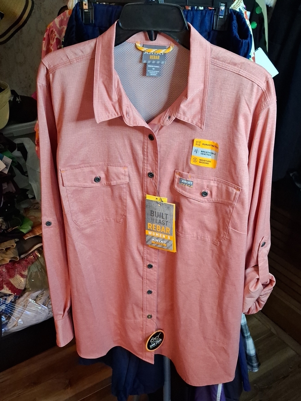 Ariat Rebar Long-Sleeve Shirt 1X Jester Heather Red NWT